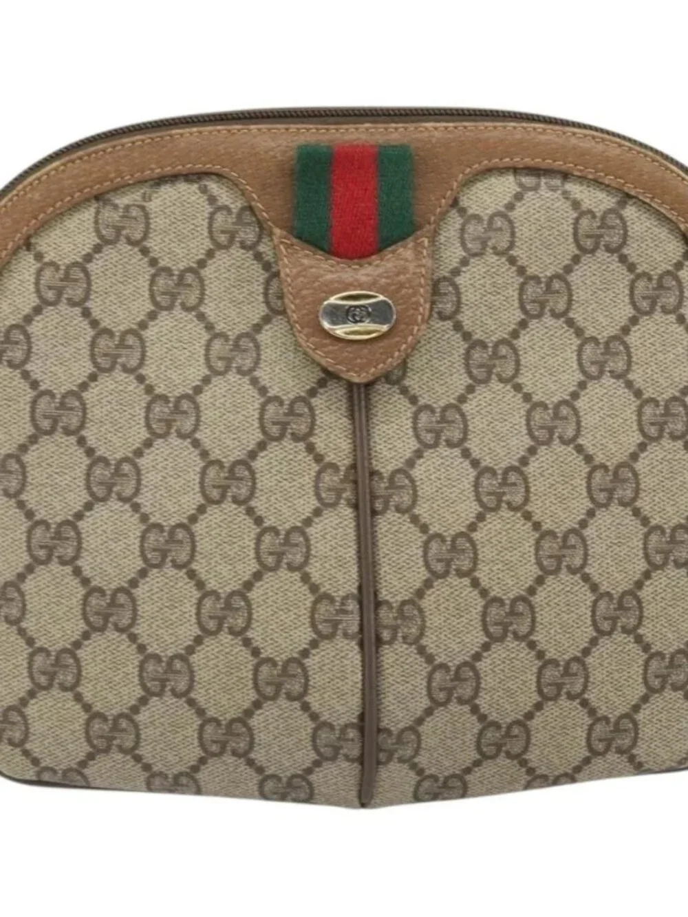 GUCCI GG Supreme Web Sherry Line Bag PVC Beige Gold 68 02 047 Auth 172006